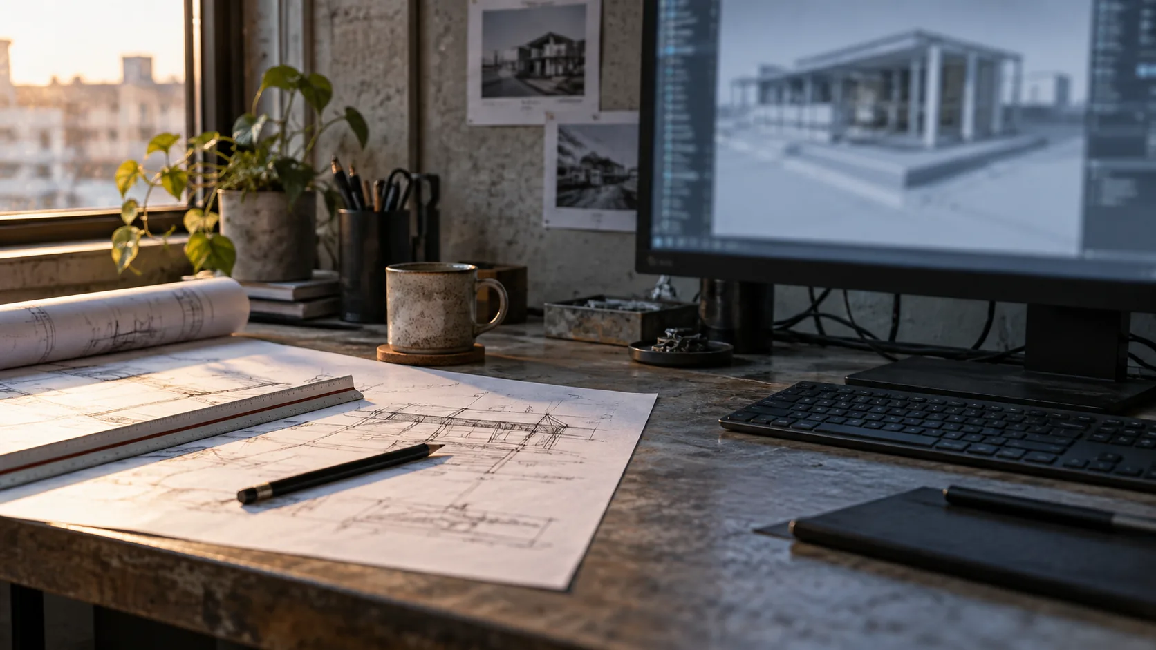 Split screen comparing a 2D CAD detail and a Revit model view of the same assembly