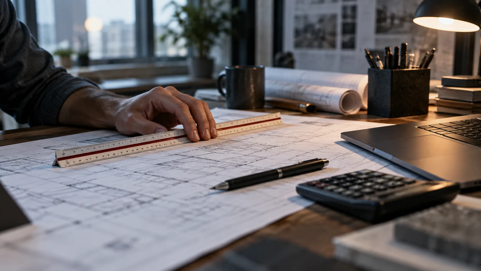 On-screen takeoff measurements overlaid on a construction drawing with a quantity schedule