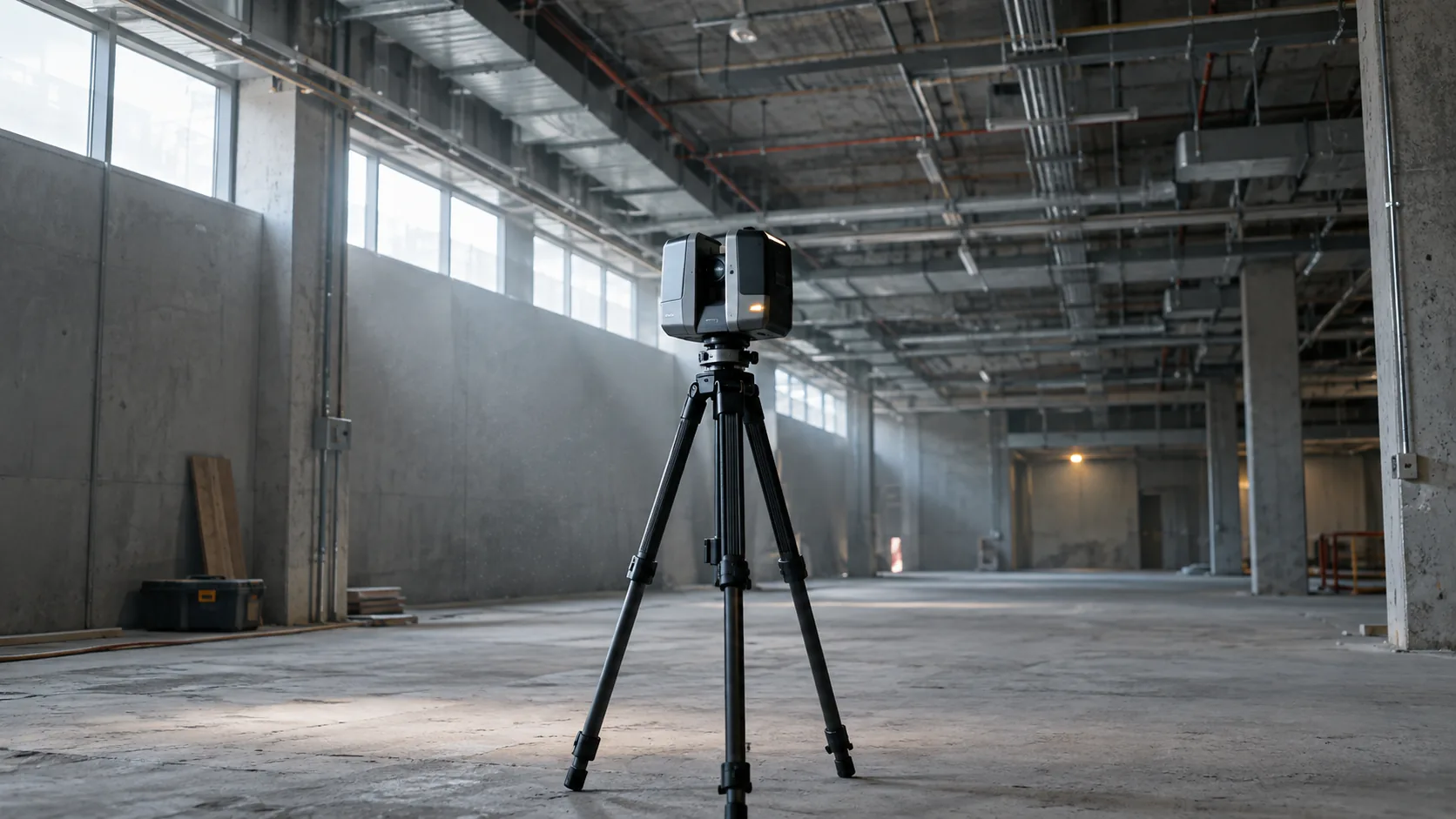 Registered point cloud overlaid with a Revit model of an existing building interior