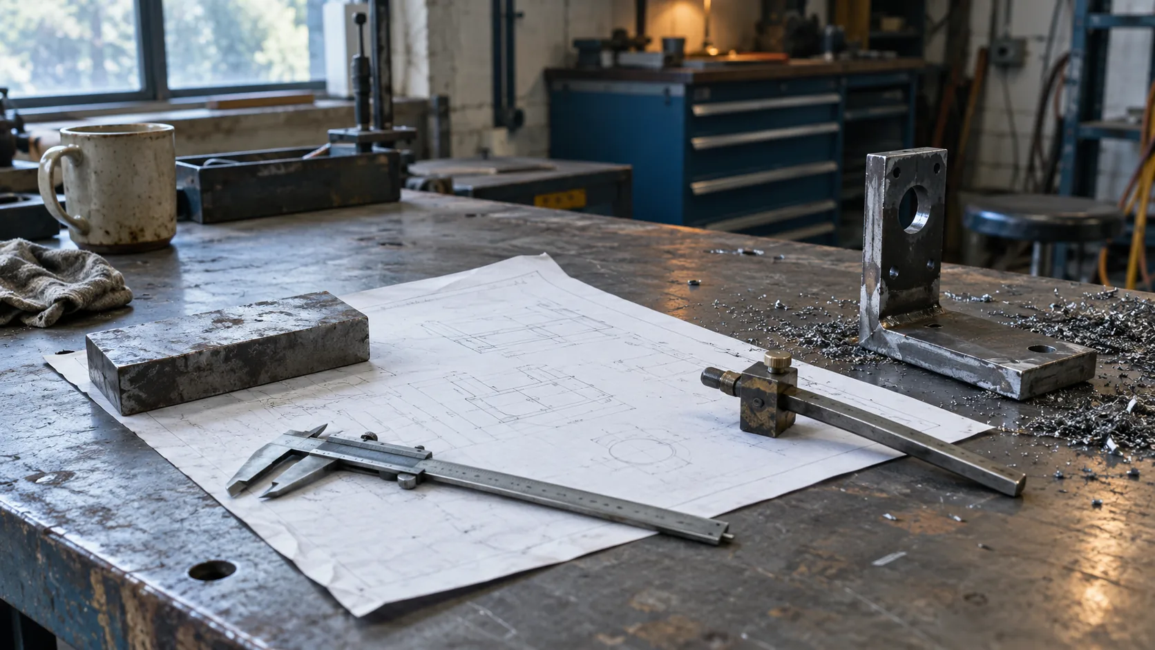 Detailed steel shop drawing with connection marks and bill of materials