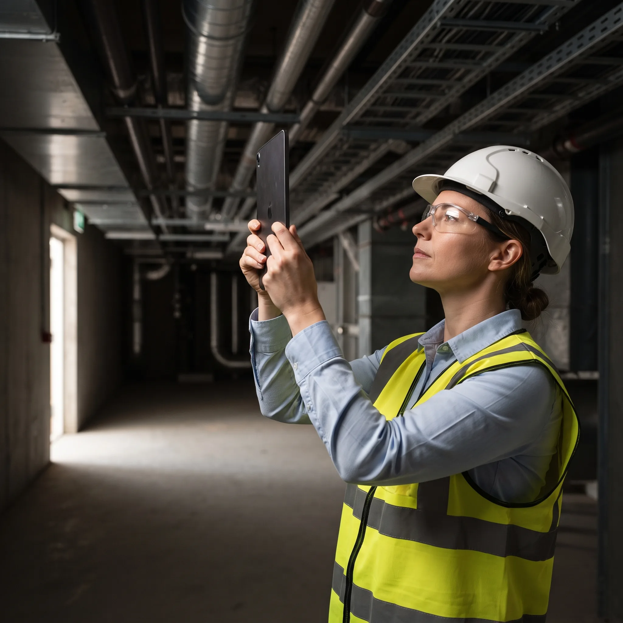 MEP consultant inspecting building services on a construction site
